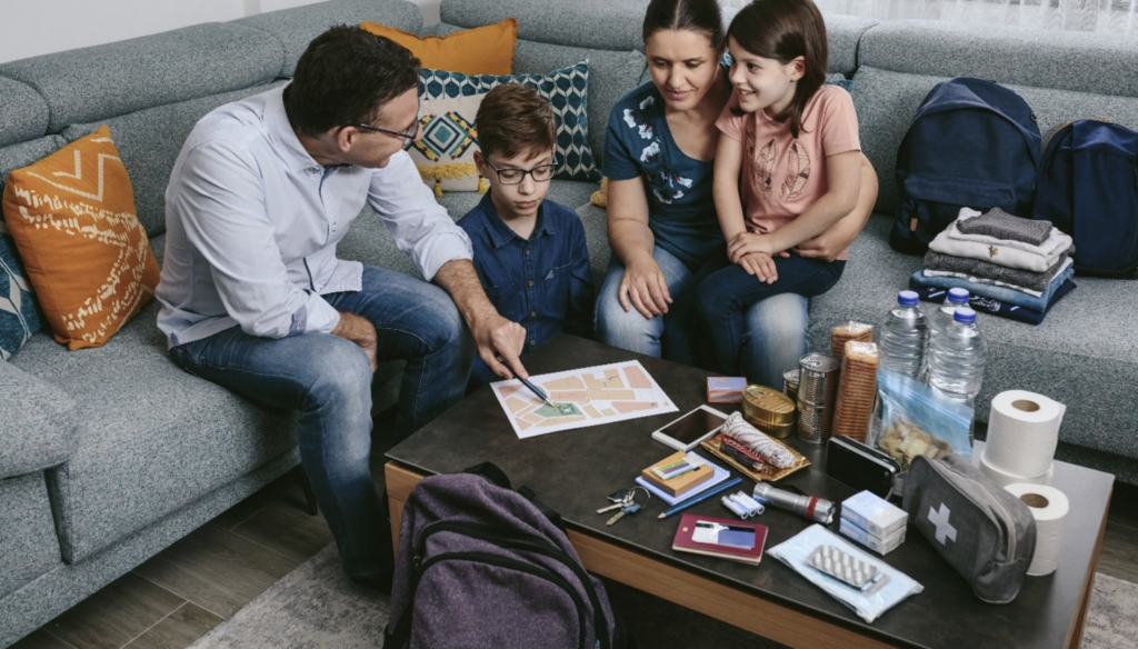 Family reviewing hurricane emergency plan for Polk County, Florida