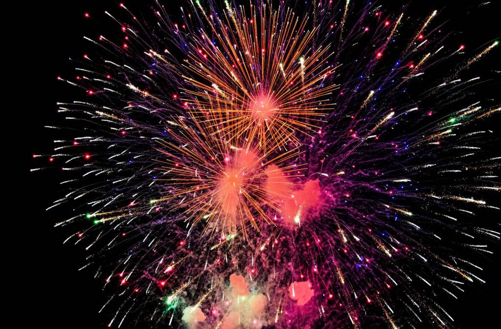 orange, bright, colorful fireworks