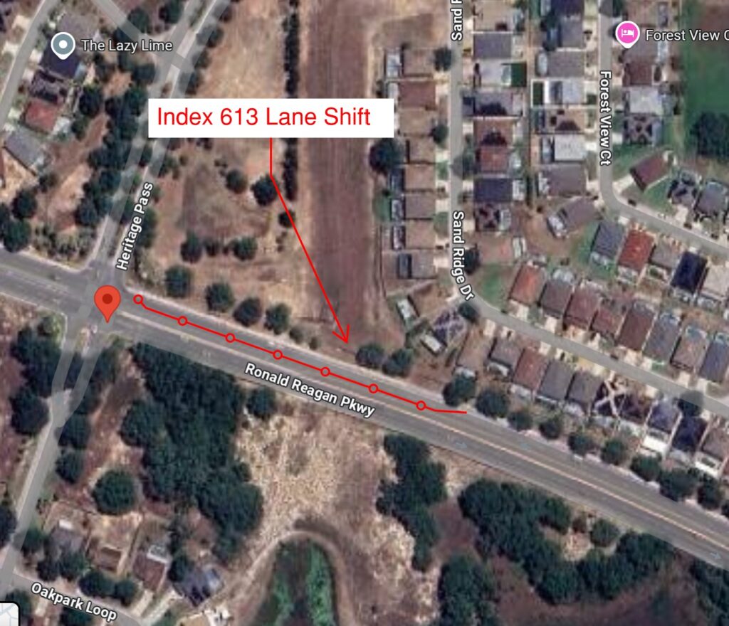 map showing portion of Ronald Reagan parkway consolidated to one lane