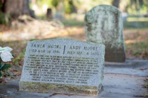 Tamer Moore and Andy Moore headstone at Evergreen Cemetery