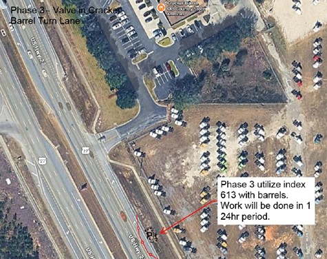 map indicating lane closure south of Cracker Barrel Store on US 27