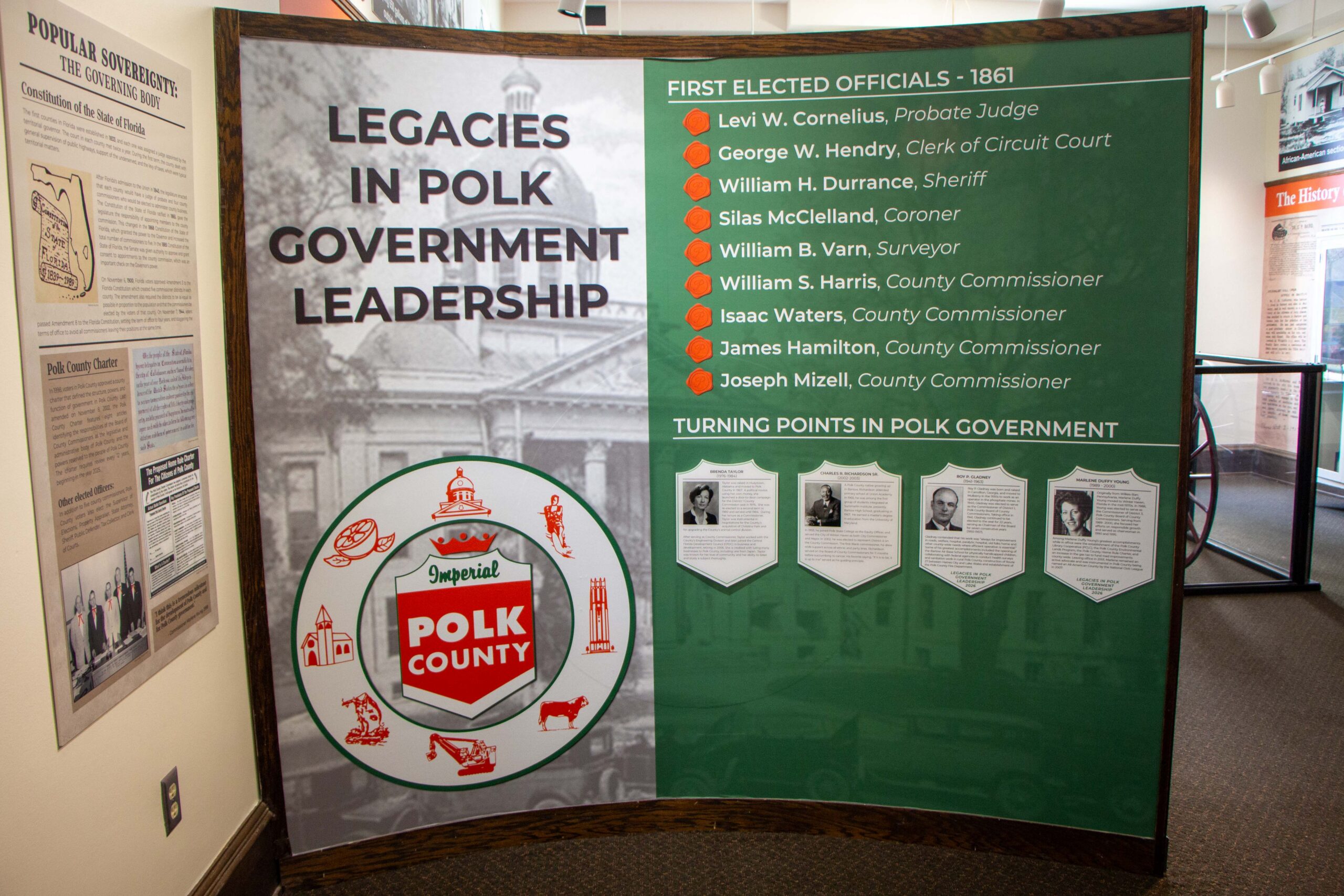 Exhibit panel at the Polk History Center titled 